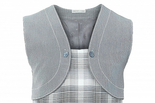 Сарафан СК серо-голубой: с имитацией болеро, с подкладкой и юбкой в складку 
